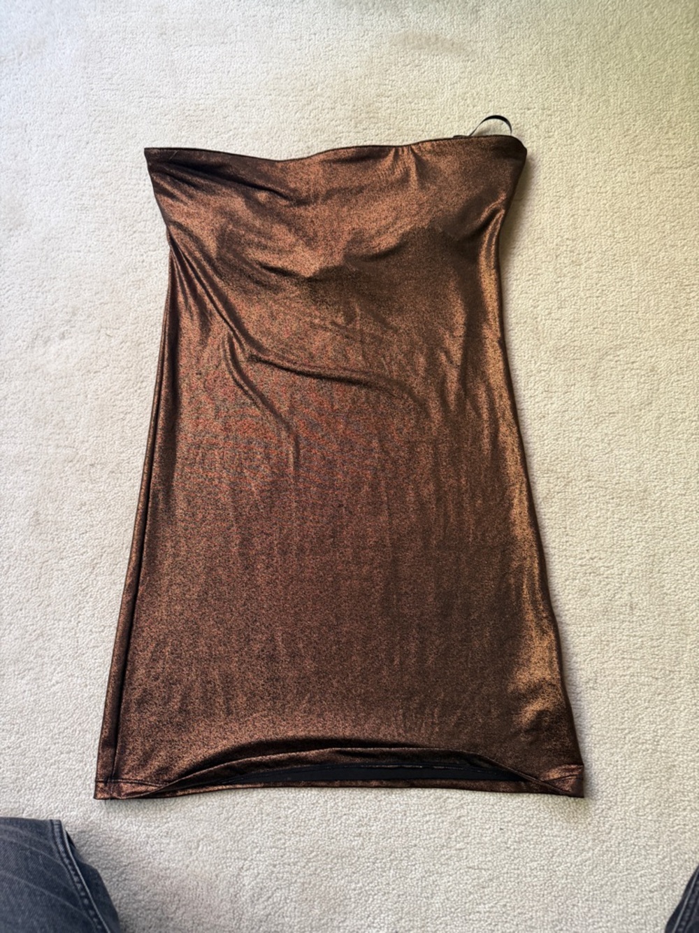 Strapless Metallic Copper Mini Dress